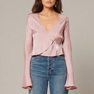 Rollas RODEO BLOUSE PEARL‎ Women’s Pink Satin Wrap Top